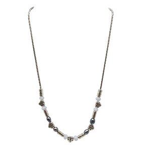 Brighton Heart Bar Pearl Blue Chalcedony Necklace 17"-18" Adjustable Chain